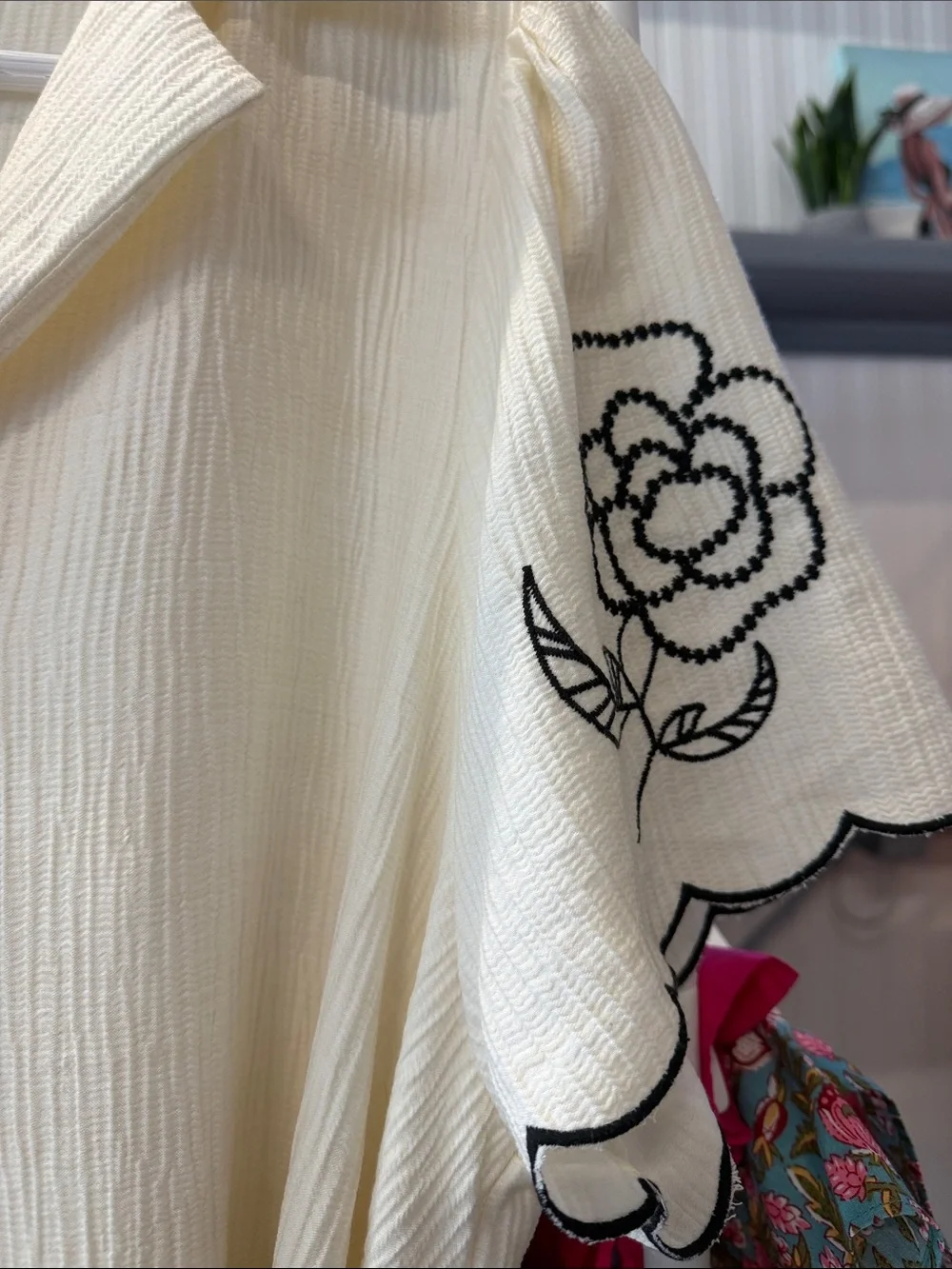 Umgee Cream Button-Front Dress with Black Floral Embroidery - Picture 6 of 10